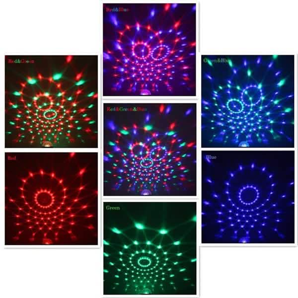 Collage of LED disco ball patterns in various colors on a white background