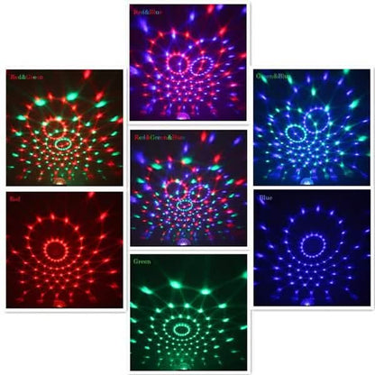 Collage of LED disco ball patterns in various colors on a white background