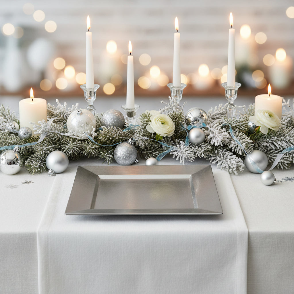 Silver Square Charger Plates, Set of 12