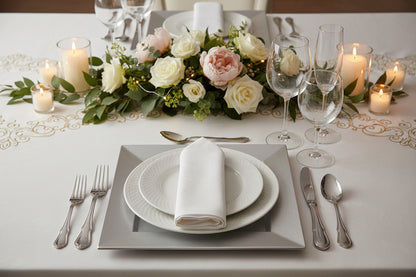 Silver Square Charger Plates, Set of 12