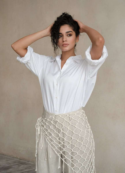 Terza Oversized Rolling-up White Cotton Shirt