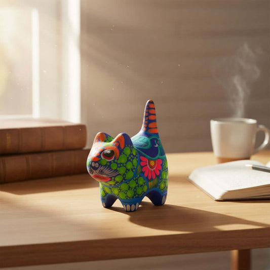 Alebrije Cat Figurine | Hand-Painted Ceramic Artwork