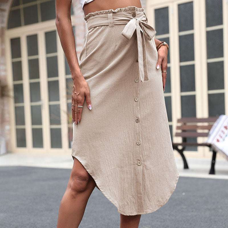 Curved Hem High Waist Skirt