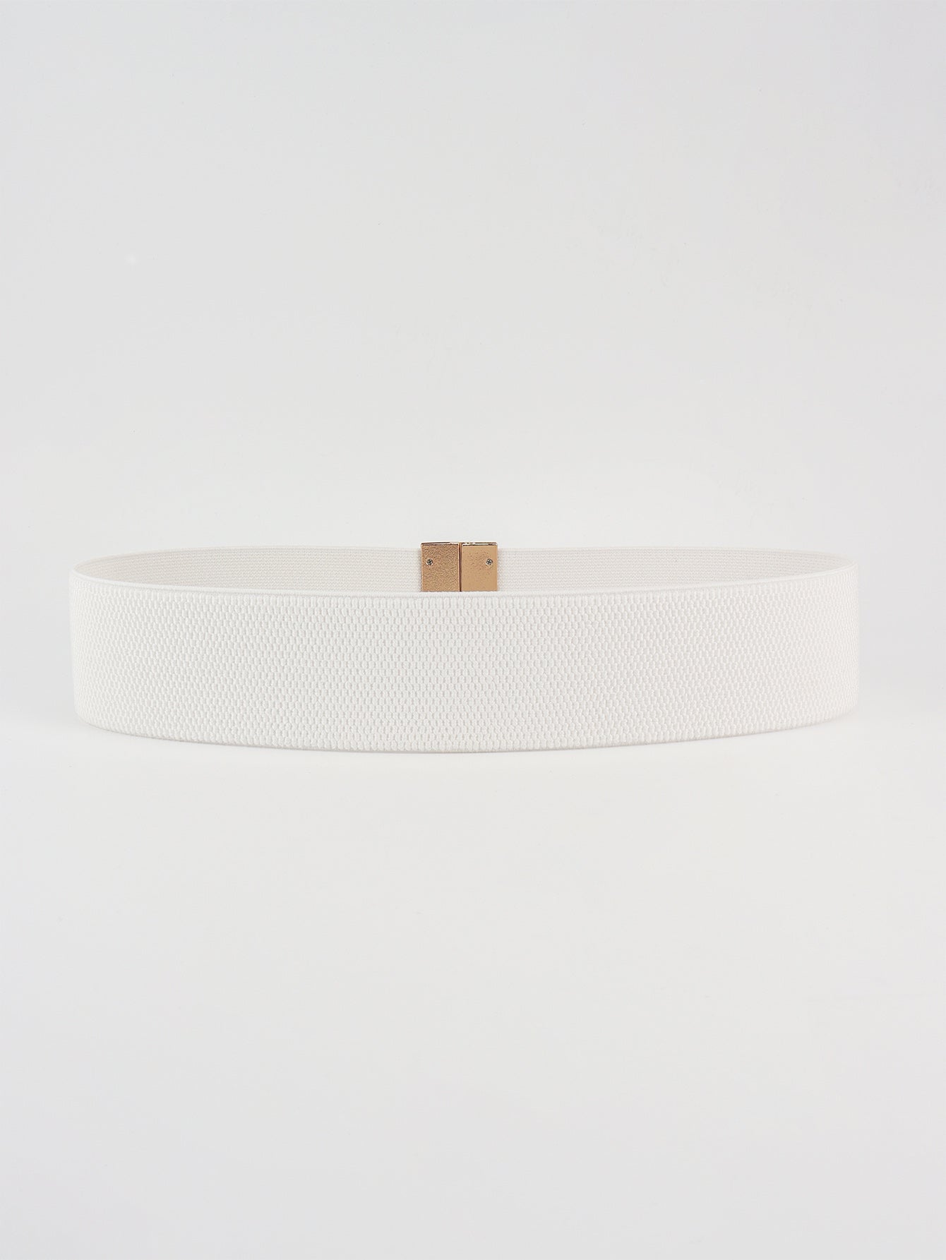 White belt with a gold buckle on a light gray background